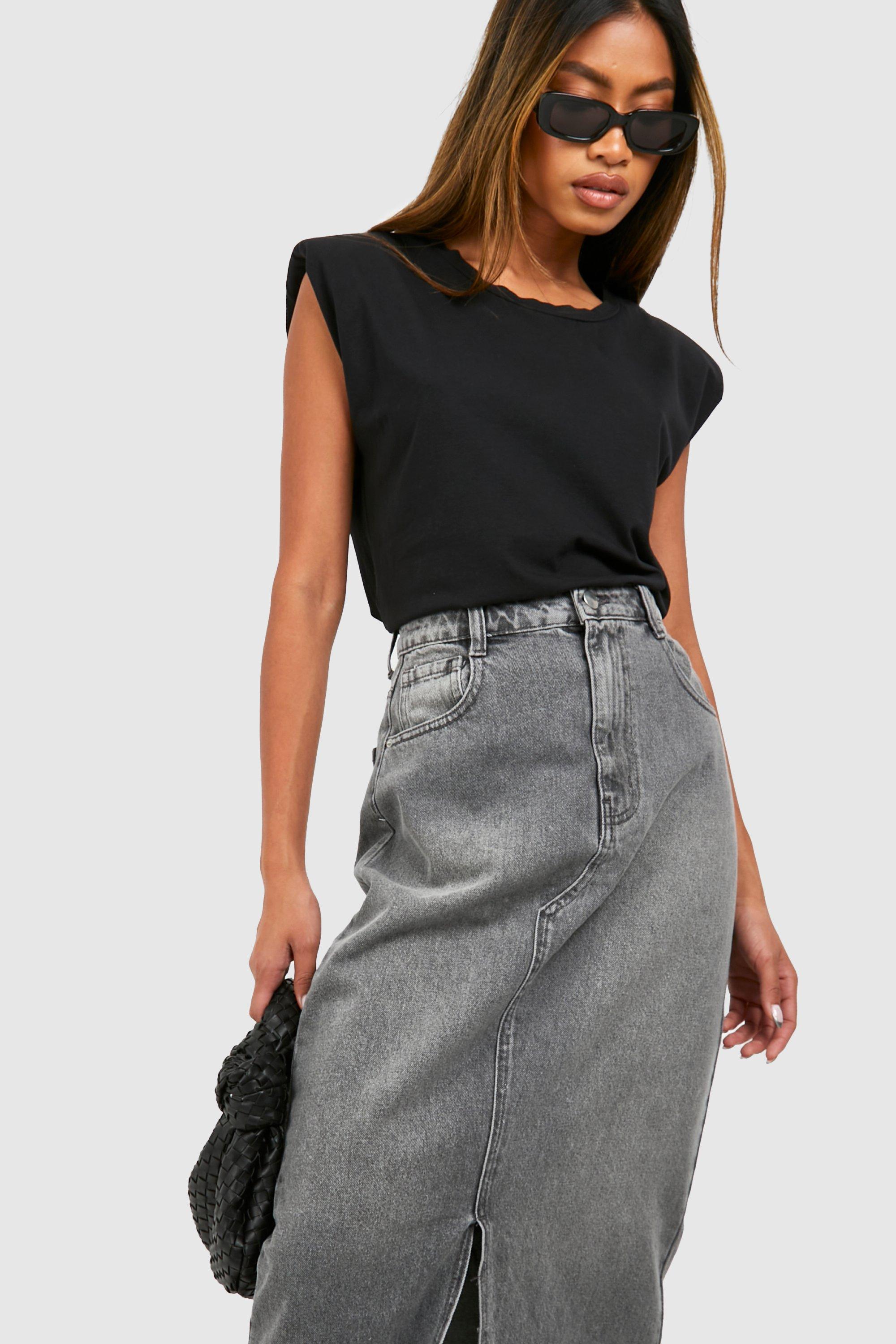 Women s Split Front Denim Maxi Skirt Boohoo UK